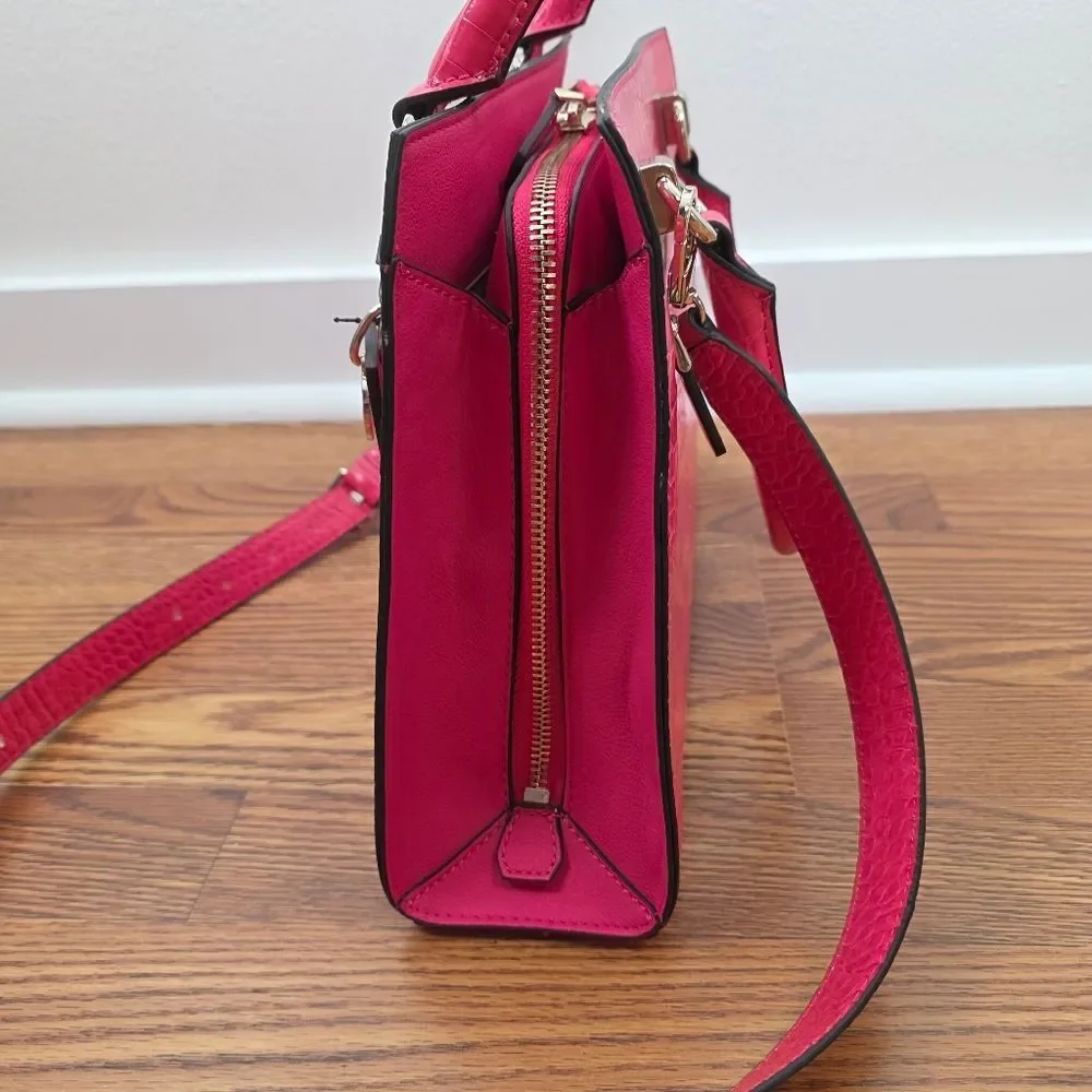 NWT Guess Pink Stephi Croc Embossed Faux Leather Satchel Medium